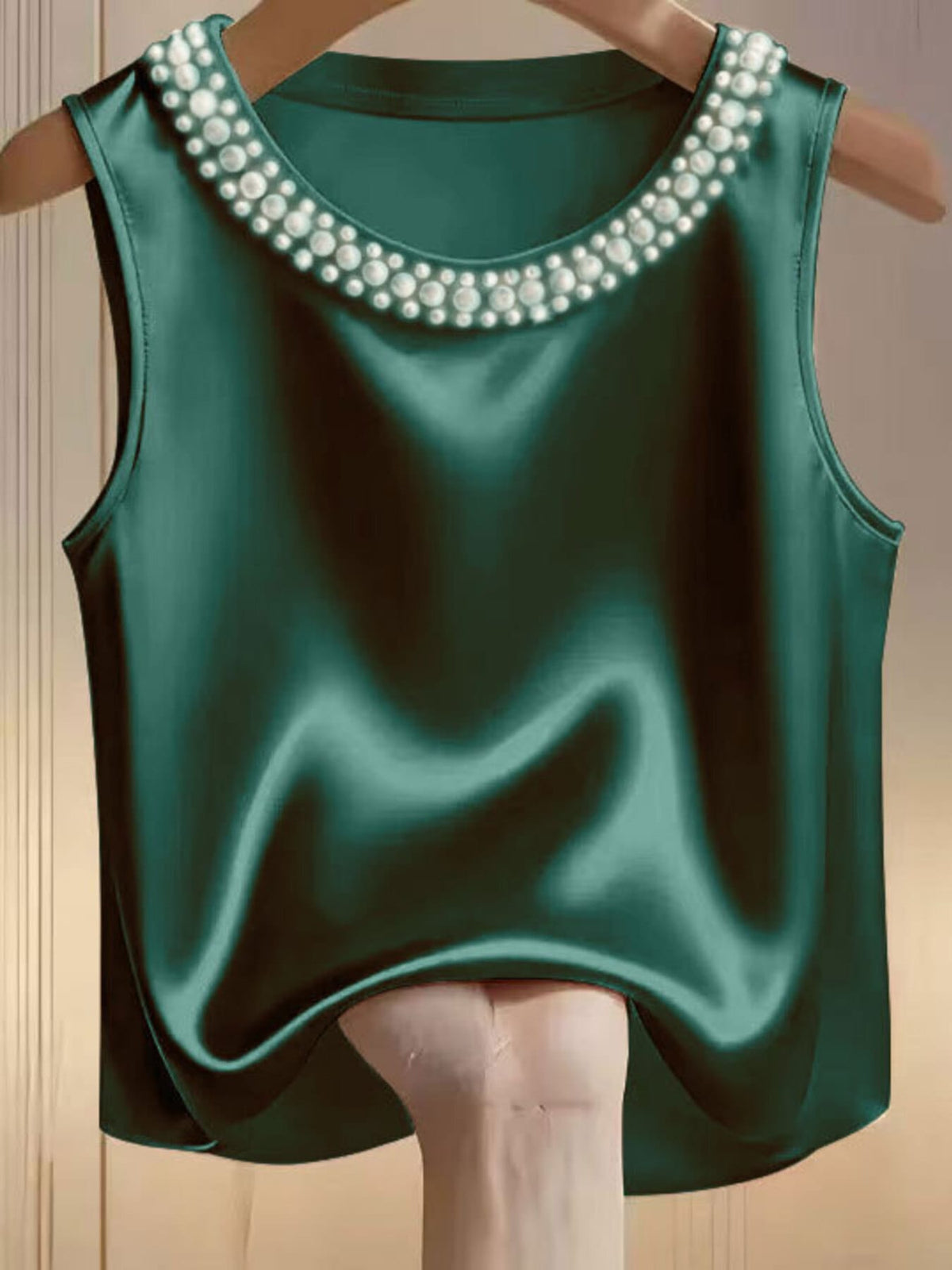 Pearl-Embellished Satin Blouse The Nichole Collection