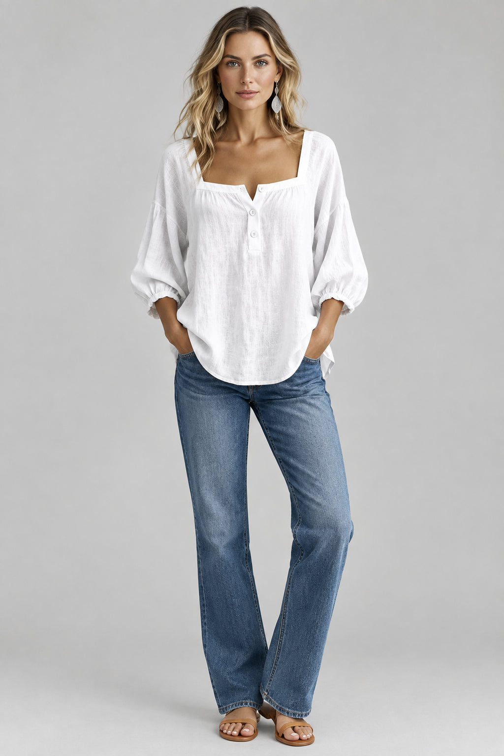 SQUARE-NECK BUTTON-DETAIL BLOUSE The Nichole Collection - Official Site