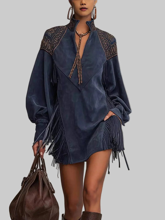 LANTERN-SLEEVE FRINGE MINI The Nichole Collection - Official Site