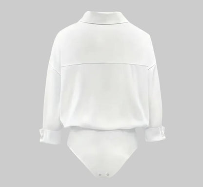 #25 - V-Neck Long Sleeve Bodysuit Top (XL) - Last Call White / XL Shirts & Tops The Nichole Collection - Official Site