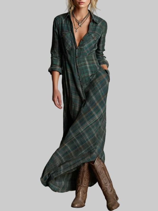 VINTAGE PLAID BUTTON-DOWN MAXI SHIRT DRESS The Nichole Collection - Official Site