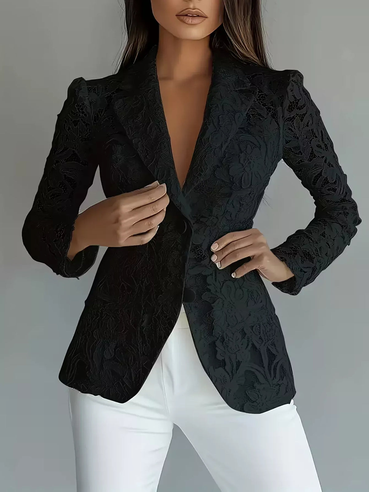 Lace Button-Up Fitted Blazer The Nichole Collection - Official Site