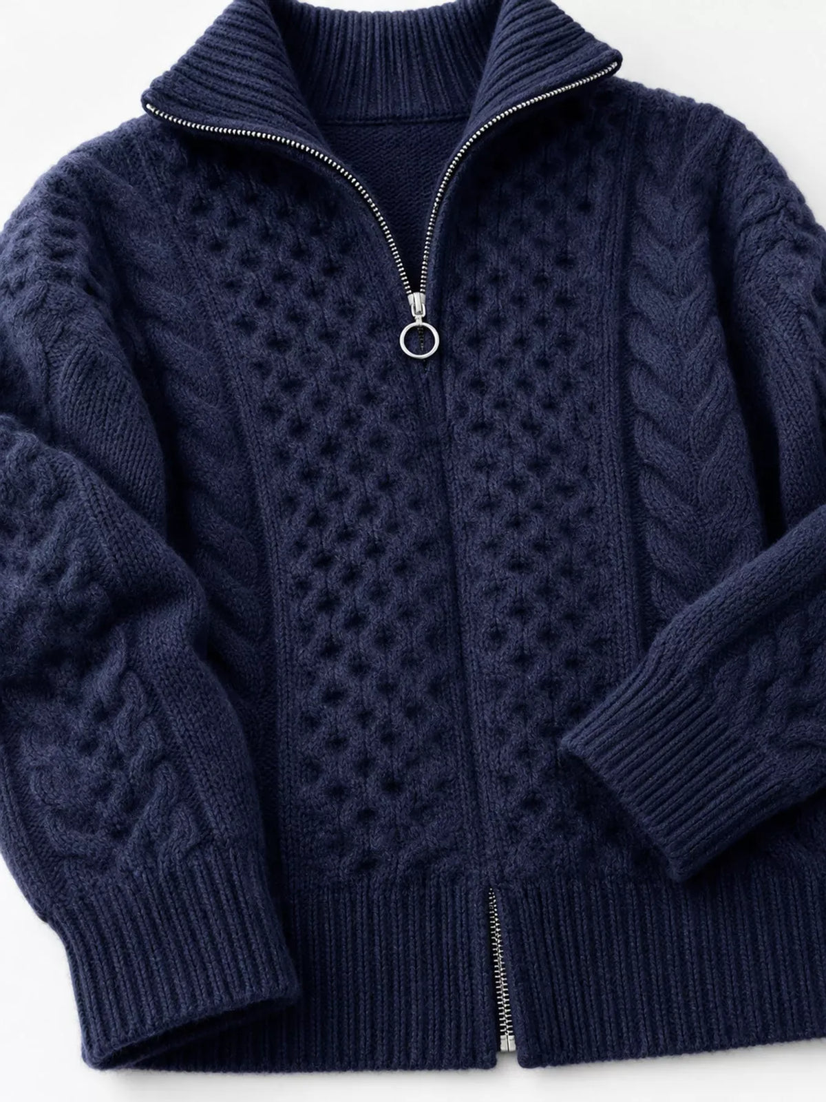 Wool Cable-Knit Zip-Up Cardigan The Nichole Collection - Official Site