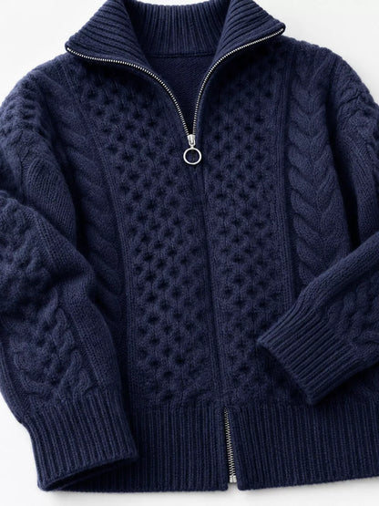 Wool Cable-Knit Zip-Up Cardigan The Nichole Collection - Official Site