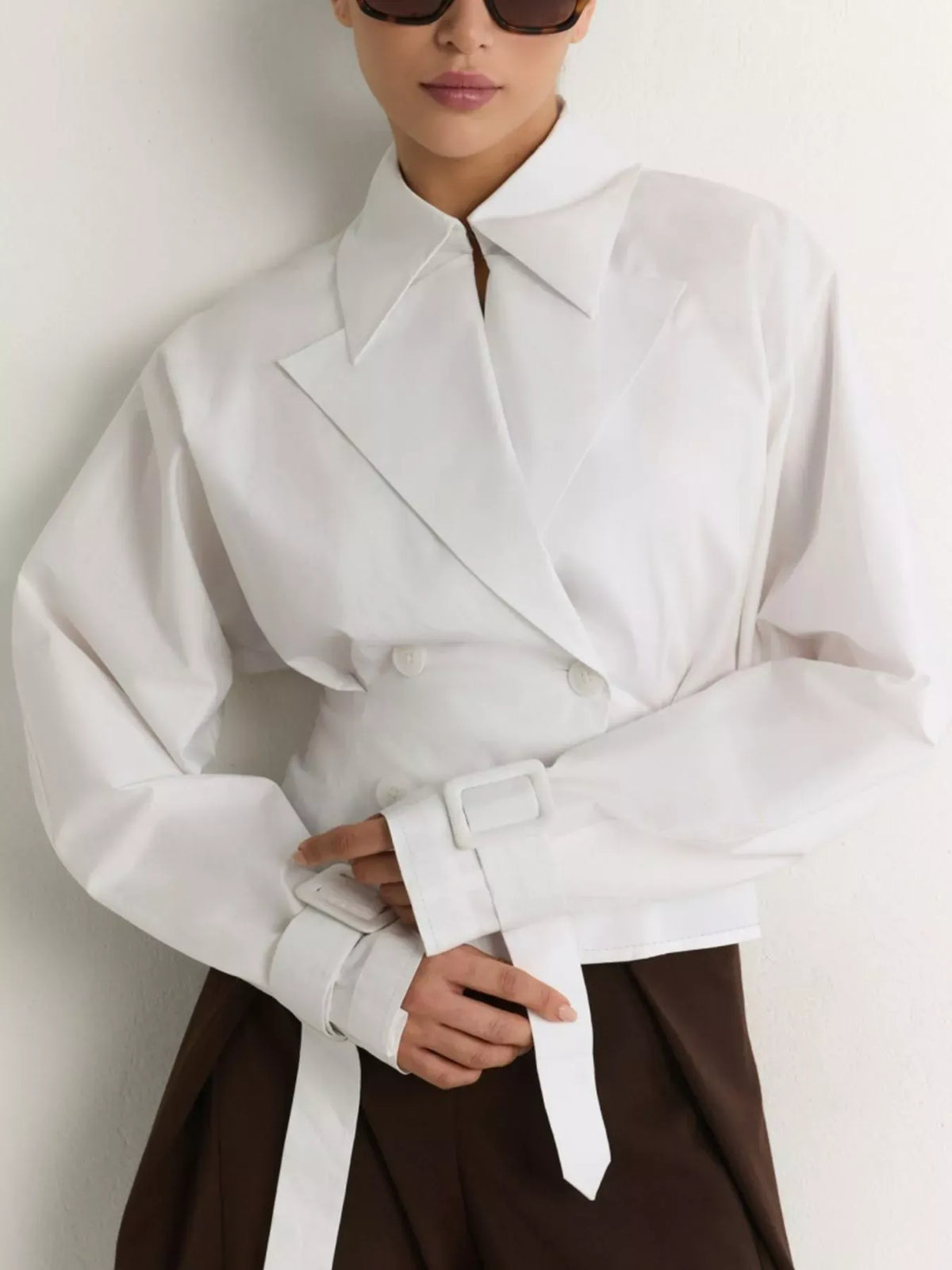 CROPPED COTTON DOUBLE-BREASTED BLAZER The Nichole Collection - Official Site