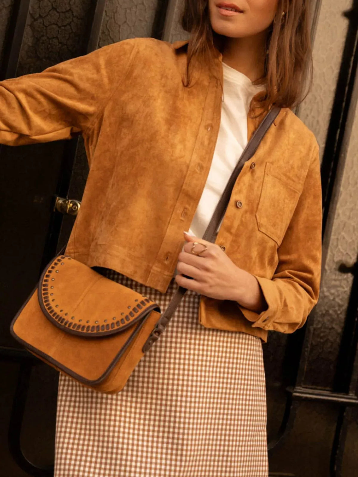 Cropped Faux-Suede Button-Front Jacket The Nichole Collection - Official Site