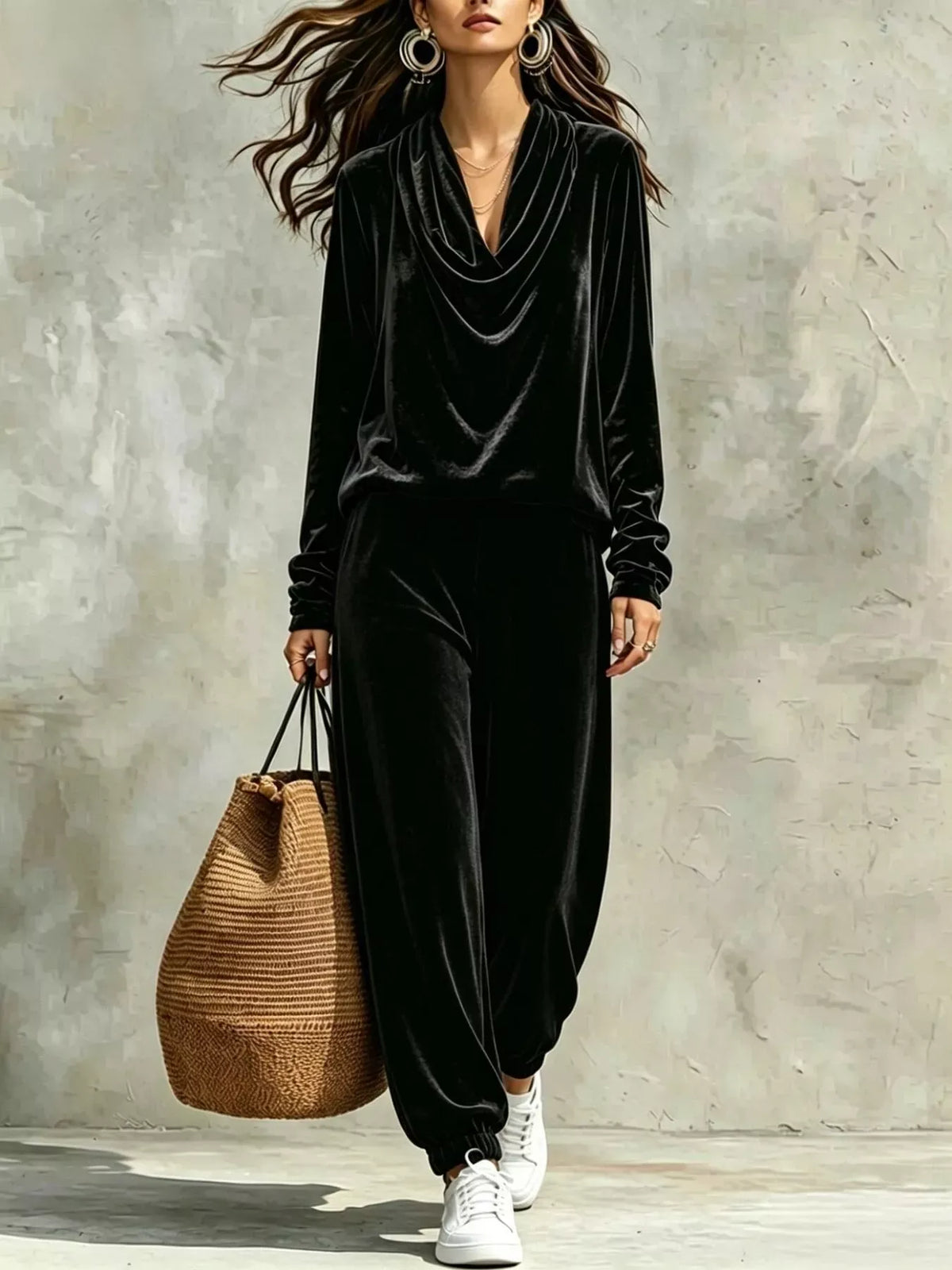 Velvet Cowl-Neck Top & Jogger Pants Set The Nichole Collection - Official Site