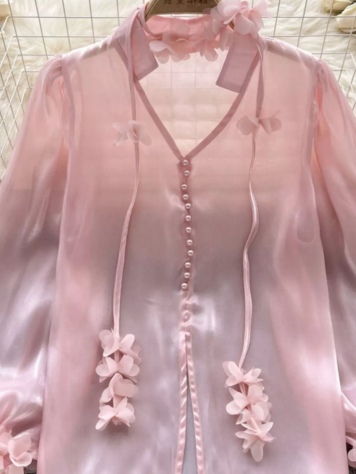 Sheer Floral-Embellished Shirt The Nichole Collection