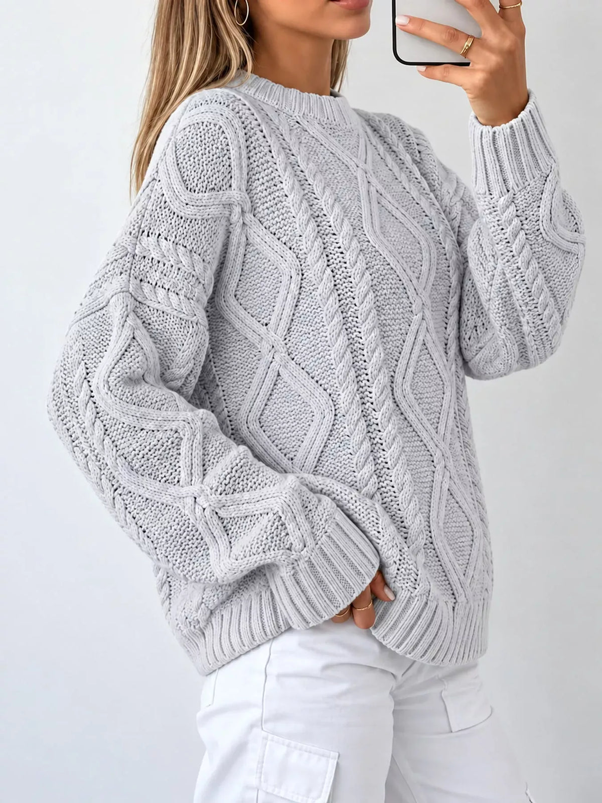 Cable-Knit Round-Neck Sweater The Nichole Collection