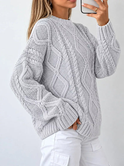 Cable-Knit Round-Neck Sweater The Nichole Collection