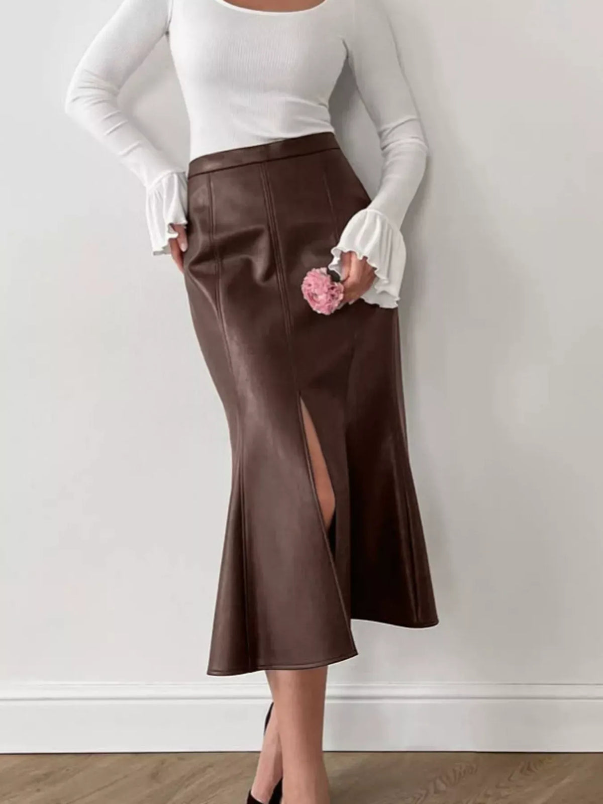 Slit Mermaid Midi Skirt The Nichole Collection