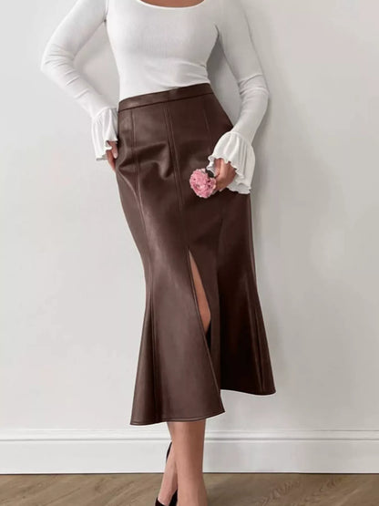 Slit Mermaid Midi Skirt The Nichole Collection