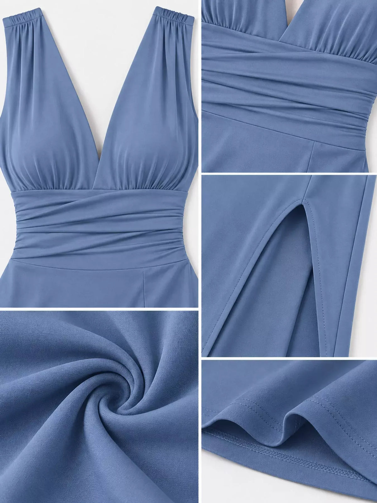 Sleeveless Deep V-Neck Ruched High-Slit Bodycon Dress The Nichole Collection - Official Site