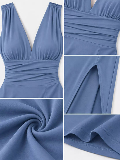 Sleeveless Deep V-Neck Ruched High-Slit Bodycon Dress The Nichole Collection - Official Site