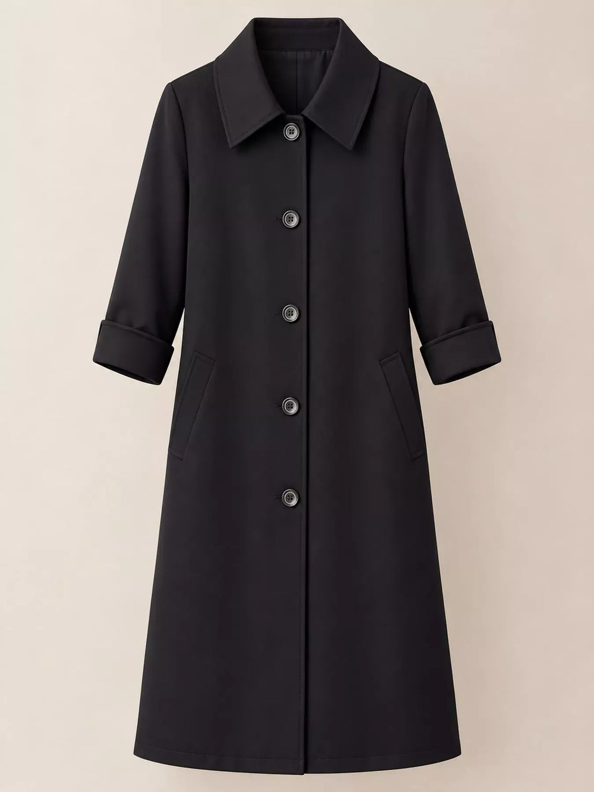 Single-Breasted Button-Front Coat - Camel-Lined / M