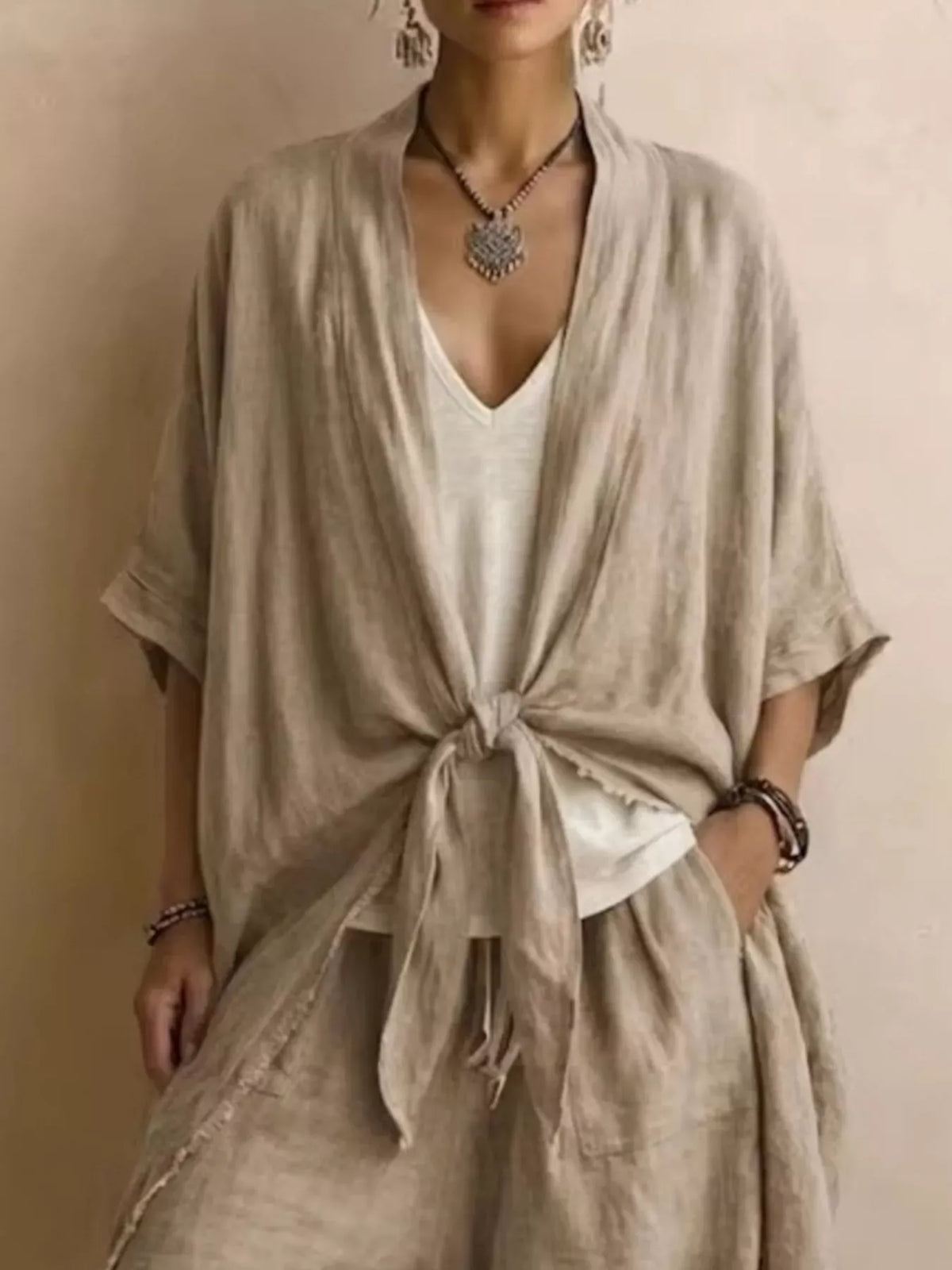 Tie-Front Cardigan & Wide-Leg Pants Set The Nichole Collection - Official Site
