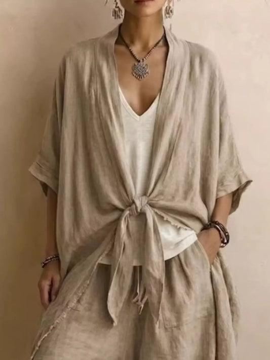 Tie-Front Cardigan & Wide-Leg Pants Set The Nichole Collection - Official Site