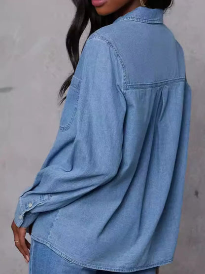 Snap-Down Long-Sleeve Denim Shirt The Nichole Collection