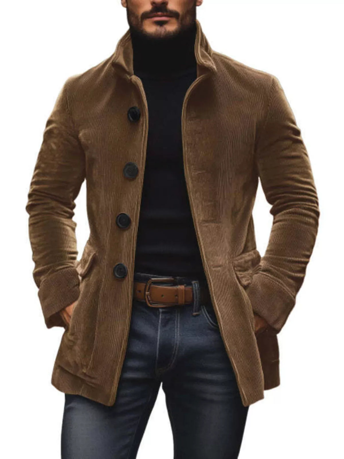 Men's Vintage Single-Breasted Stand-Collar Coat Jonathan M Collection