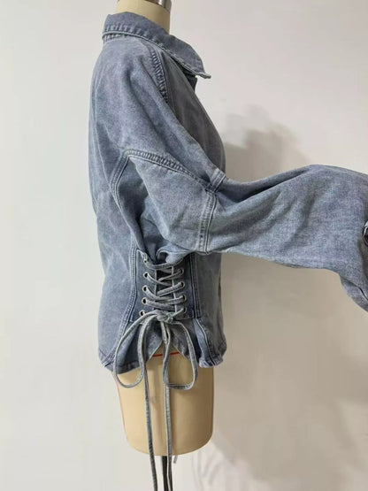 Lace-Up Side Button-Front Denim Jacket The Nichole Collection - Official Site