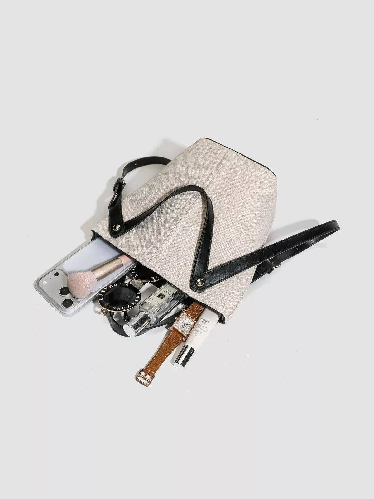 CANVAS CONTRAST-STRAP BUCKET TOTE The Nichole Collection - Official Site