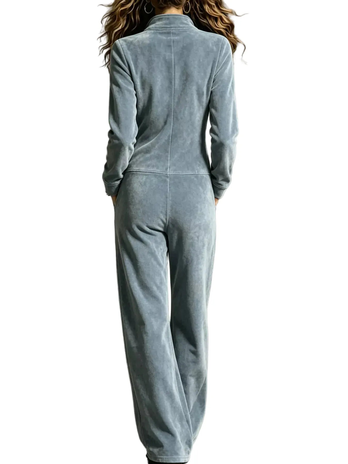 Velour Zip-Up Jumpsuit with Pockets The Nichole Collection