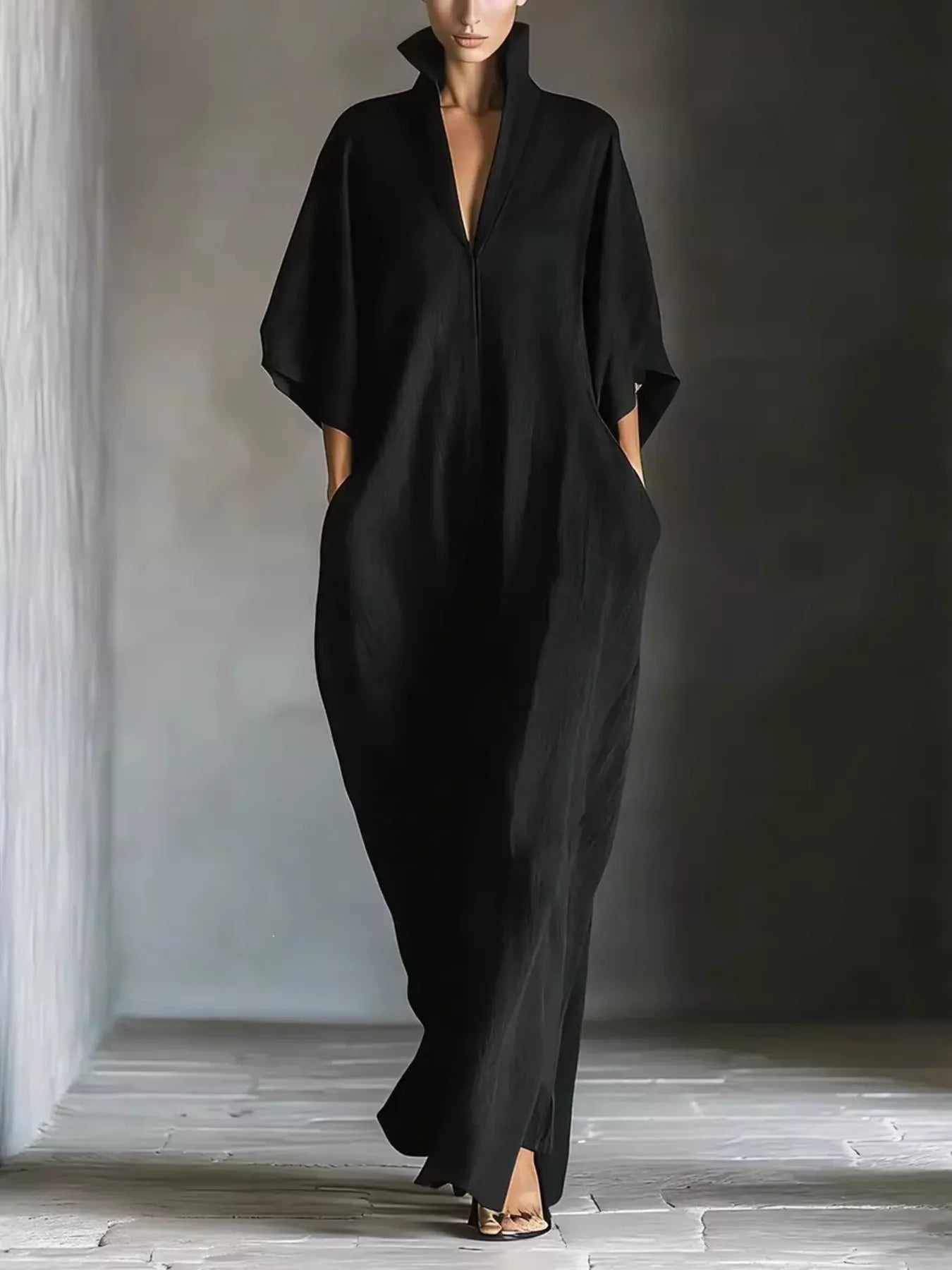 3/4 Sleeve Maxi Dress with Pockets Black / S The Nichole Collection - Official Site