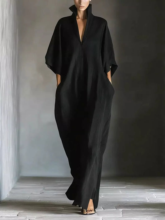 3/4 Sleeve Maxi Dress with Pockets Black / S The Nichole Collection - Official Site