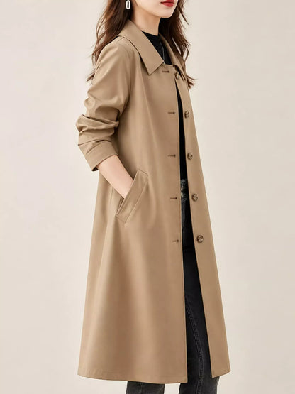 Single-Breasted Button-Front Coat - Camel-Lined / M