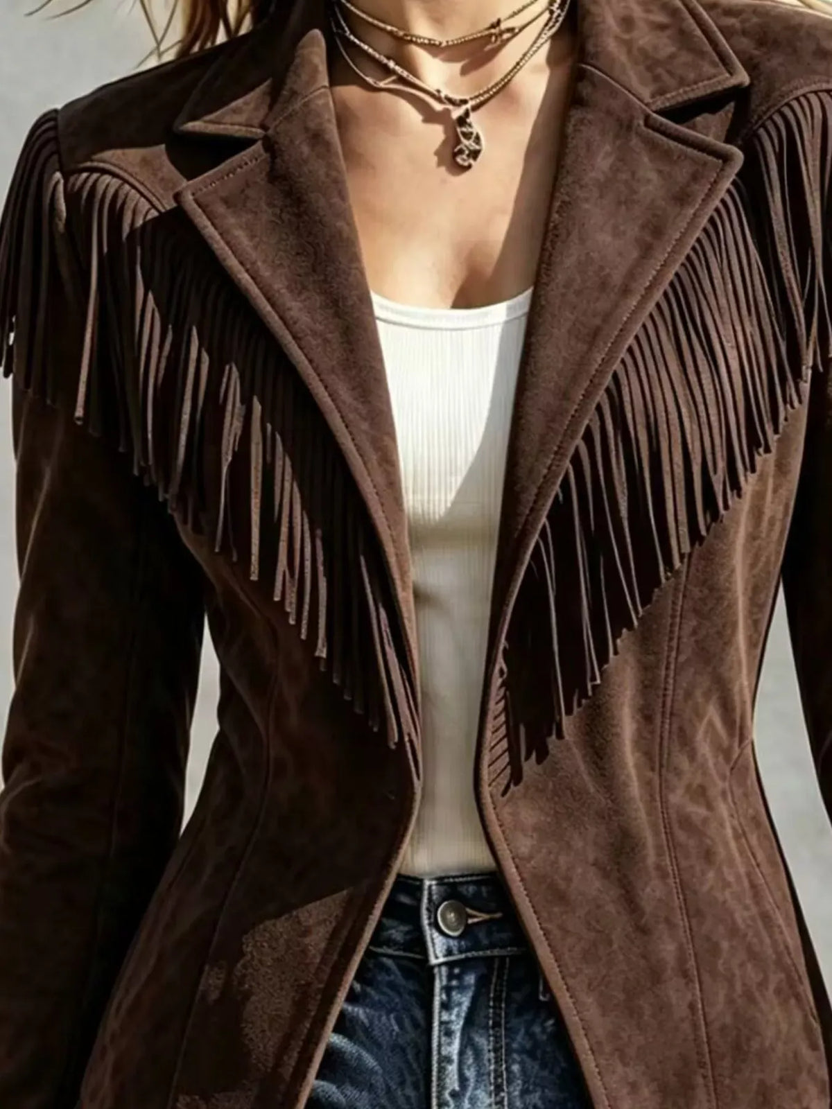 Western Fringe Open-Front Lapel Jacket The Nichole Collection - Official Site