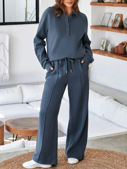 Collared Sweatshirt and High-Waisted Pants Set The Nichole Collection - Official Site
