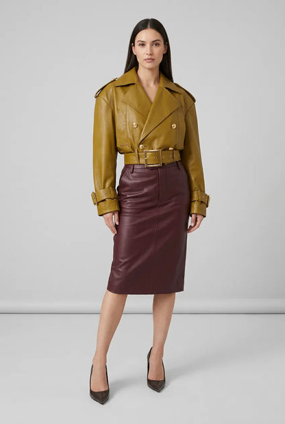 Faux-Leather Cropped Jacket with Buckle Details The Nichole Collection