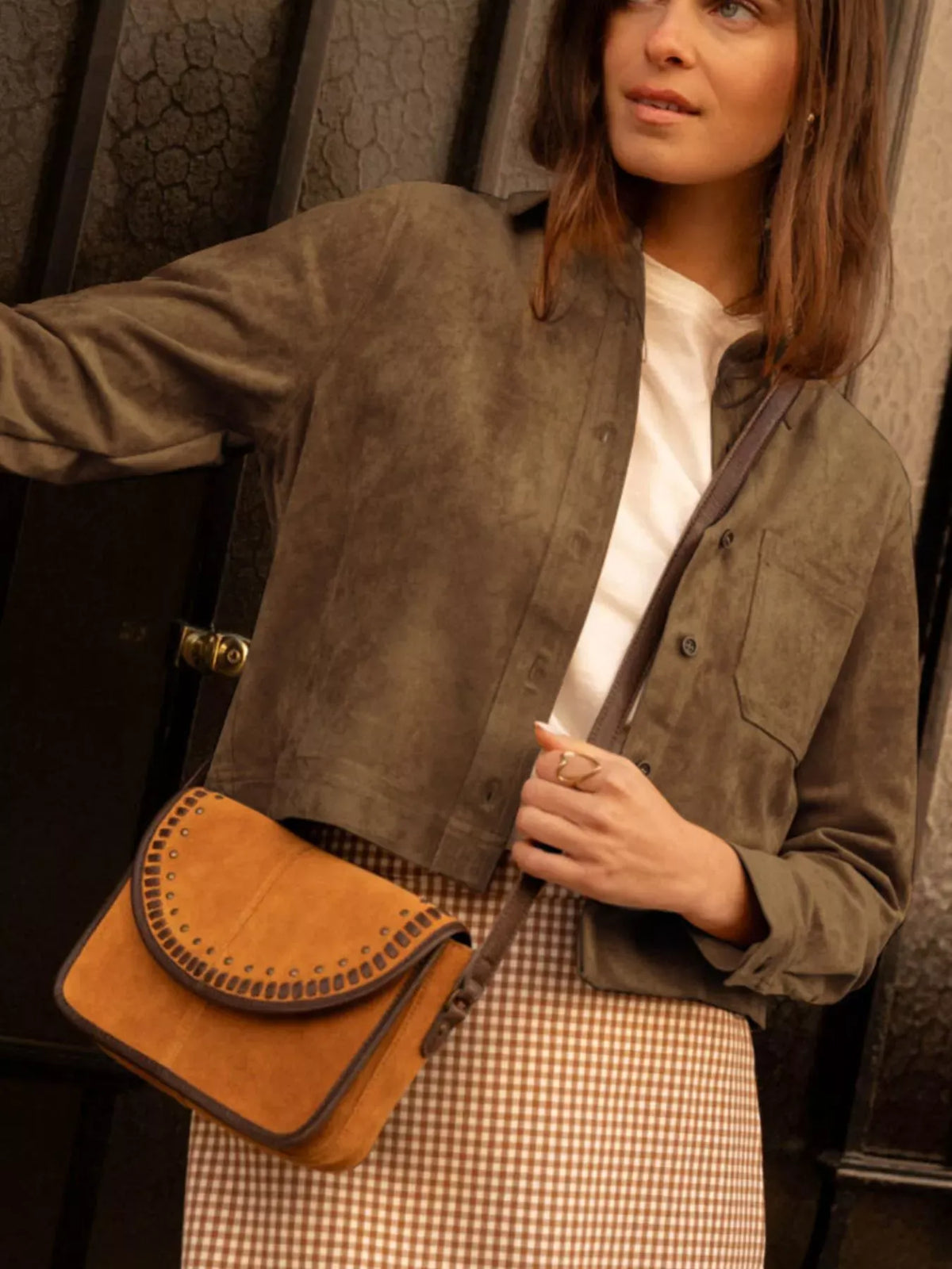 Cropped Faux-Suede Button-Front Jacket The Nichole Collection - Official Site