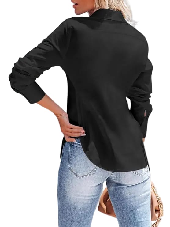 #34 Women’s Slim Fit Wrinkle-Free Button-Down Shirt - Last Call M-Medium / Black Shirts & Tops The Nichole Collection - Official Site