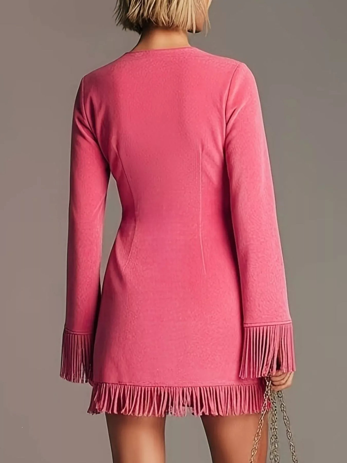 Suede-Look Fringe V-Neck Mini Dress The Nichole Collection - Official Site