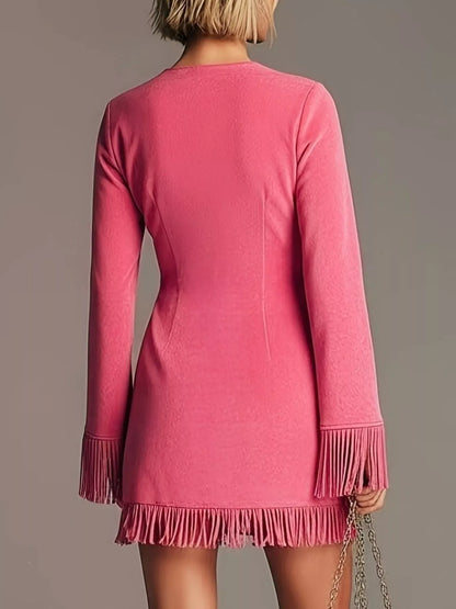Suede-Look Fringe V-Neck Mini Dress The Nichole Collection - Official Site