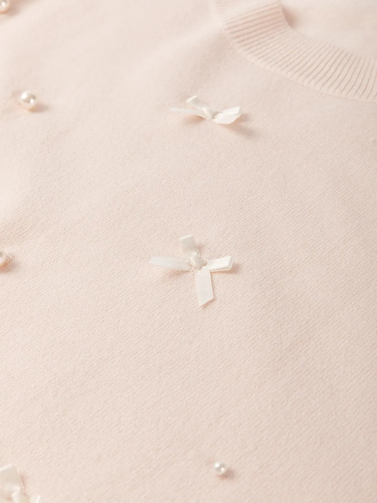 Pearl-Embellished Bow-Detail Short-Sleeve Sweater The Nichole Collection