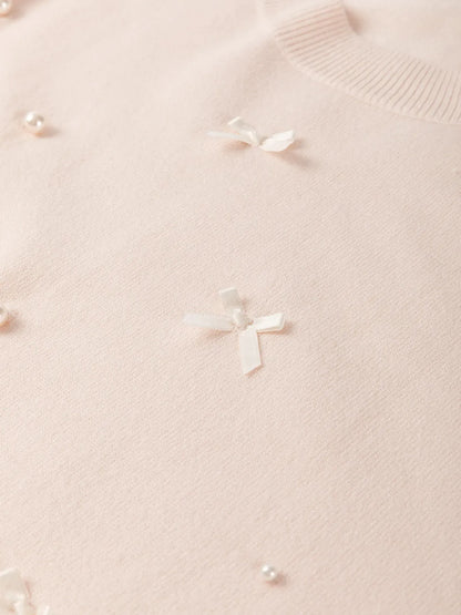 Pearl-Embellished Bow-Detail Short-Sleeve Sweater The Nichole Collection