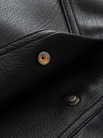 Double-Breasted Vegan Leather Belted Jacket The Nichole Collection