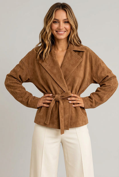Tie-Waist Lapel Collar Jacket The Nichole Collection
