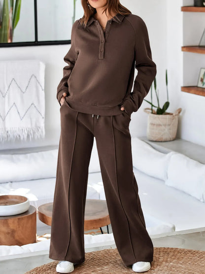 Collared Sweatshirt and High-Waisted Pants Set The Nichole Collection - Official Site