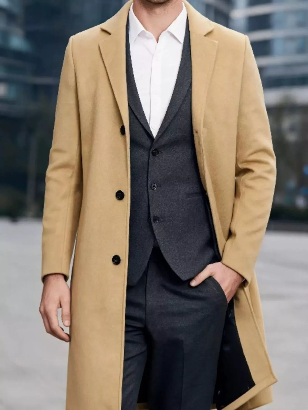 Men's Slim-Fit Lapel-Collar Overcoat Jonathan M Collection