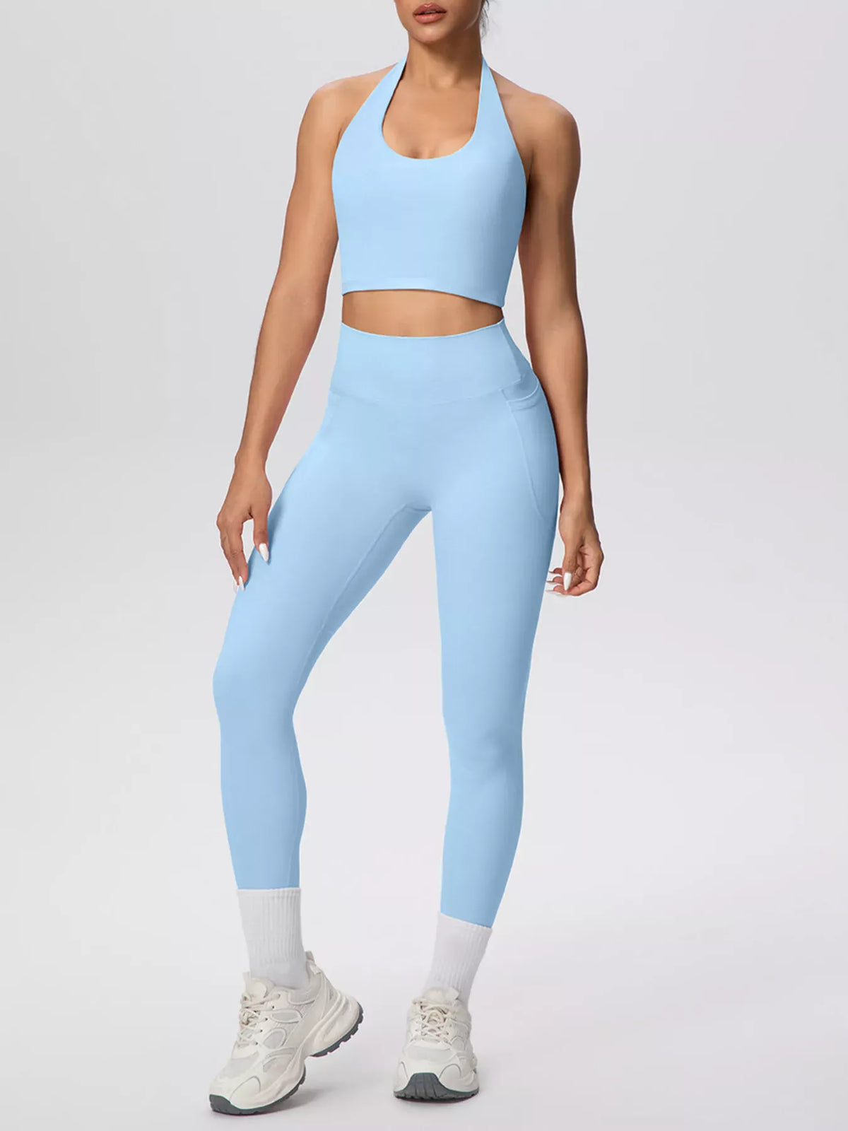 Halter-Neck Crop Top and High-Waisted Leggings Active Set The Nichole Collection - Official Site
