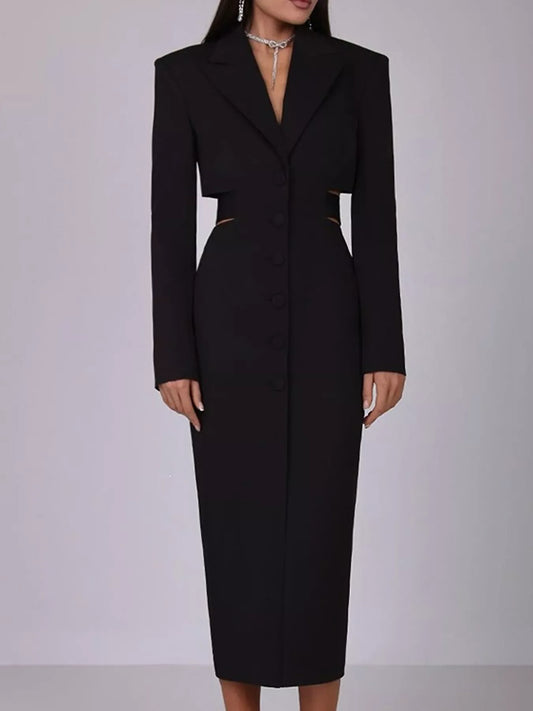 Cut-Out Waist Button-Down Blazer Dress | The Nichole Collection