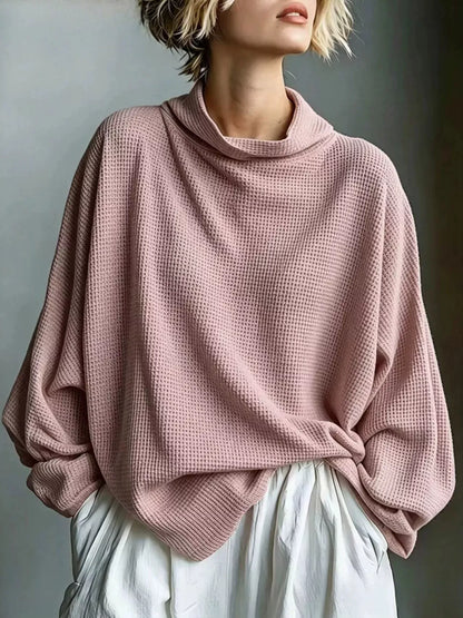 Oversized Waffle-Knit Mock-Neck Top The Nichole Collection - Official Site