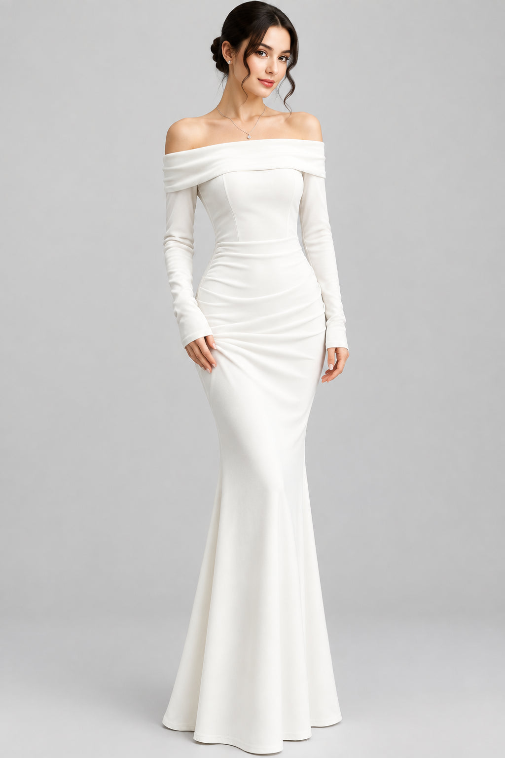 Off-Shoulder Ruched Velvet Mermaid Maxi Dress The Nichole Collection - Official Site