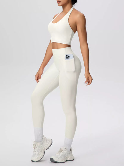 Halter-Neck Crop Top and High-Waisted Leggings Active Set The Nichole Collection - Official Site