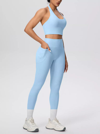 Halter-Neck Crop Top and High-Waisted Leggings Active Set The Nichole Collection - Official Site