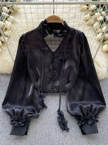 Sheer Floral-Embellished Shirt The Nichole Collection