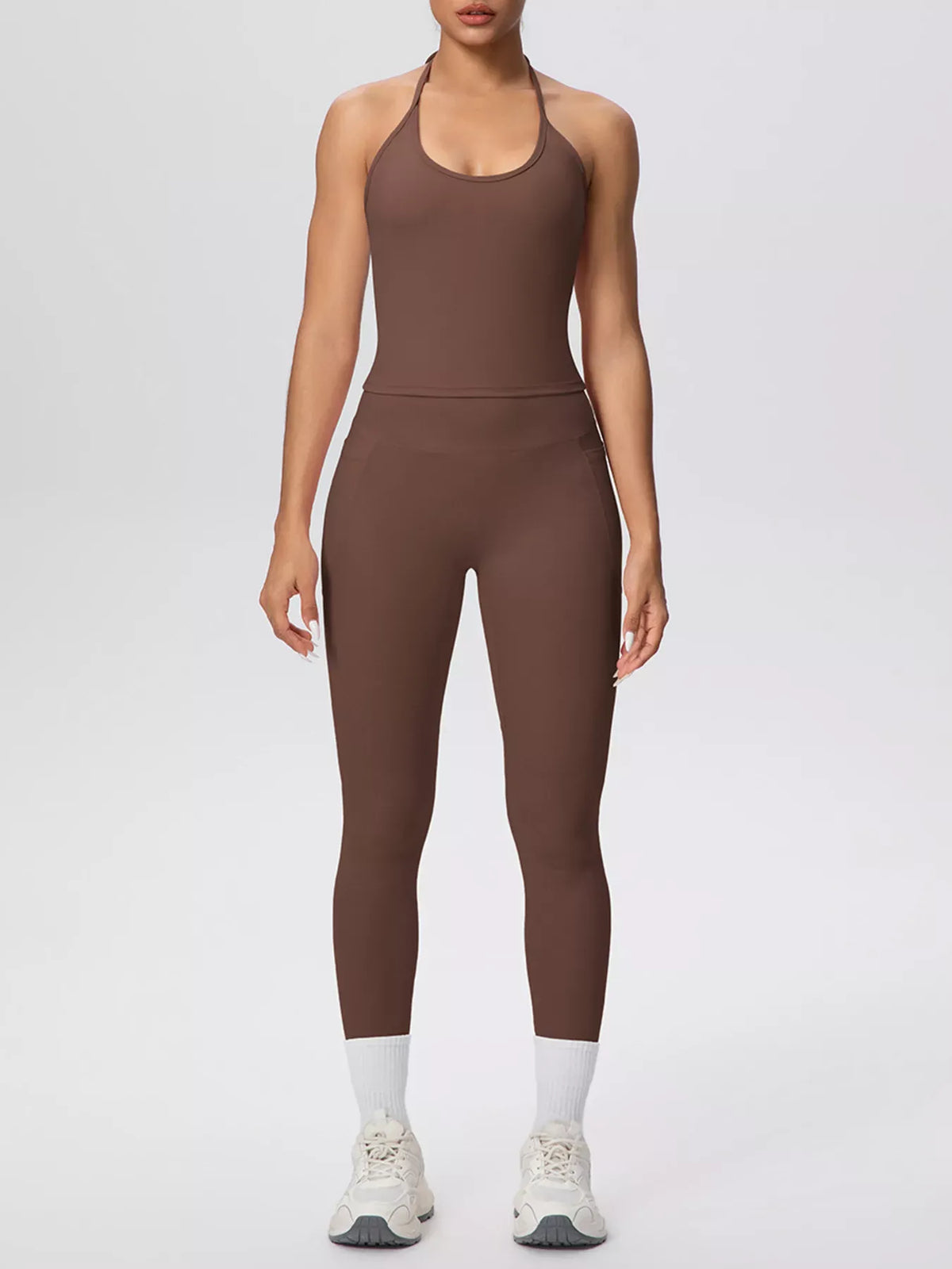 Halter-Neck Cami and High-Waisted Leggings Active Set The Nichole Collection - Official Site